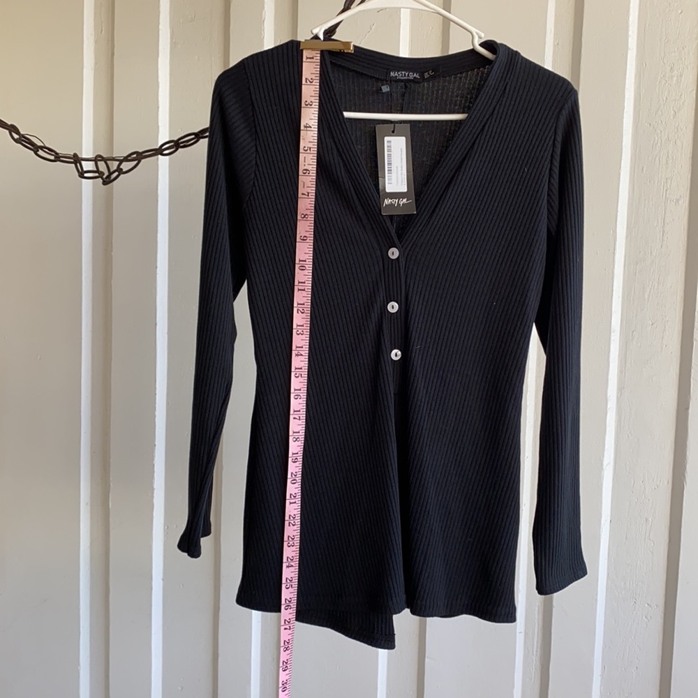 Nasty Gal NWT Ribbed Pj Pajama Ling Sleeve Button Front Romper Lounge Cozy - Picture 3 of 9